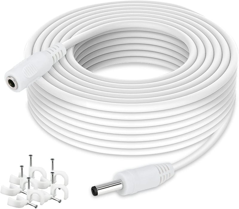 WILDHD DC Power Extension Cable 33ft 1.35mm x 3.5mm Compatible with 5V DC Adapter Cord for CCTV Security Camera IP Camera Standalone DVR (33ft DC3.5mm Plug White) - Image 1